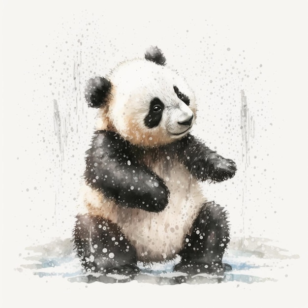 panda bear sitting in the snow with its paws up generative ai