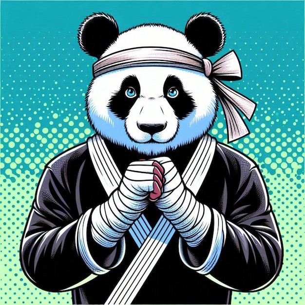 Photo a panda bear wearing a scarf and holding a cross