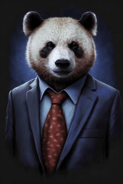 A panda bear wearing a suit and tie