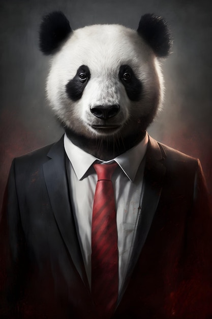 A panda bear wearing a suit and tie.