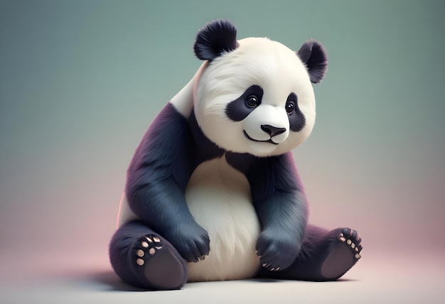 a panda bear with a black nose sits on a light background