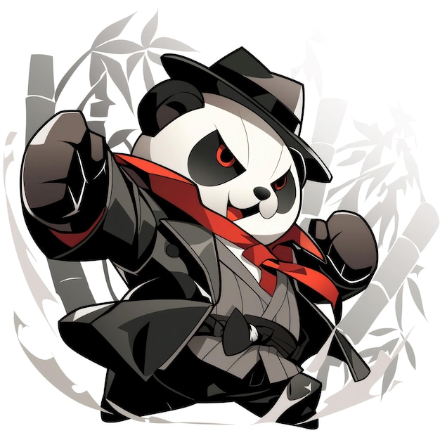 Photo a panda dressed as a gangster with a red scarf