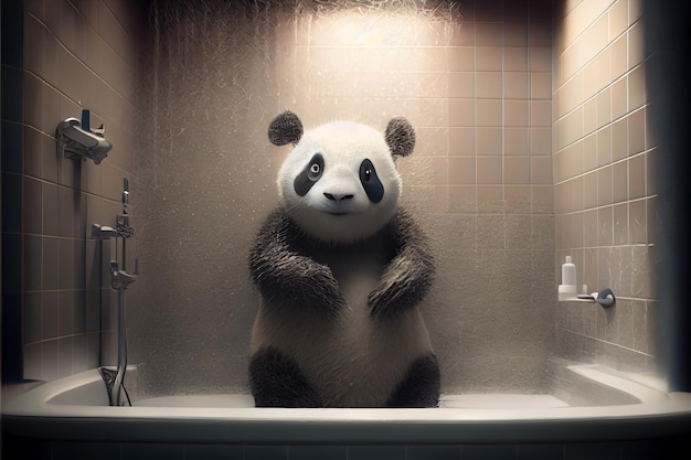 panda enjoying bath in bathroom Generative AI