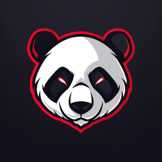 a panda face with red eyes and black background