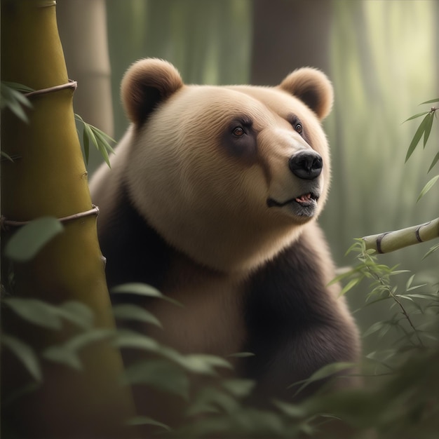 panda on a green bamboo background