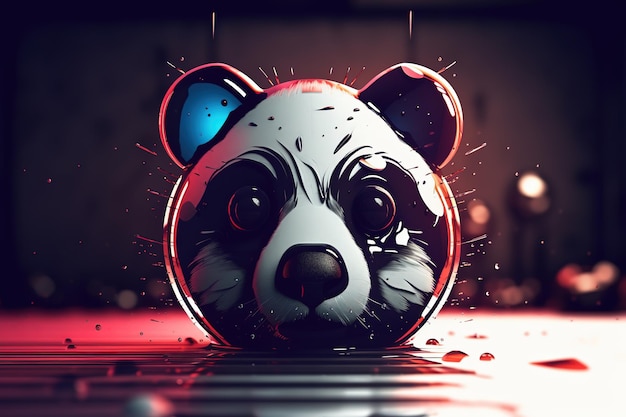 A panda head with a red background and a black background.