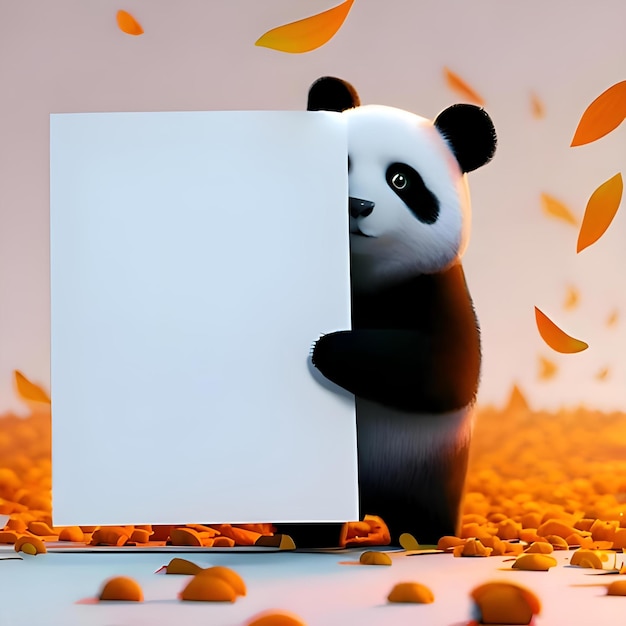 a panda holding big empty white canvas