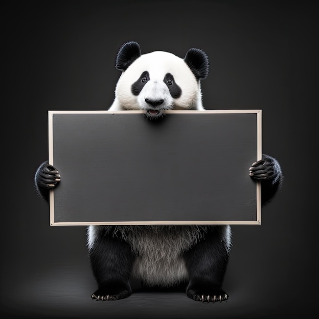 A panda holding a blank sign in front of his face.