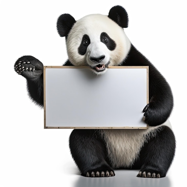 A panda holding a white board in front of it