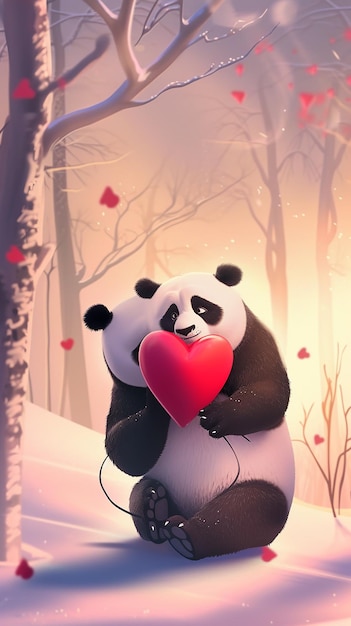 Panda hugs a red heart