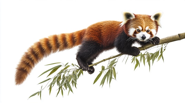 a panda is holding a branch with bamboo leaves