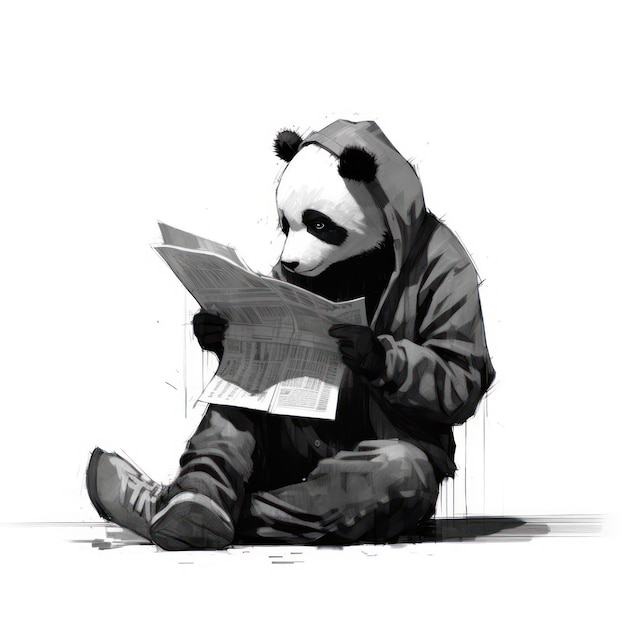 Panda reading a newspaper