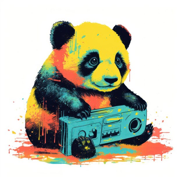 Panda Risograph style mammal cute bear