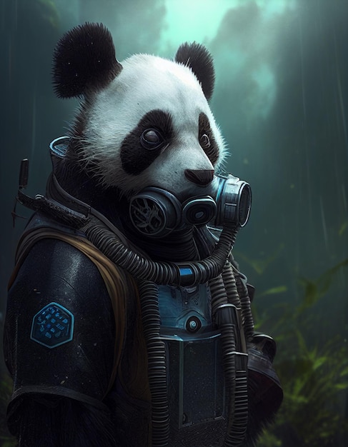 A panda in a space suit with a hexagon symbol on his chest.