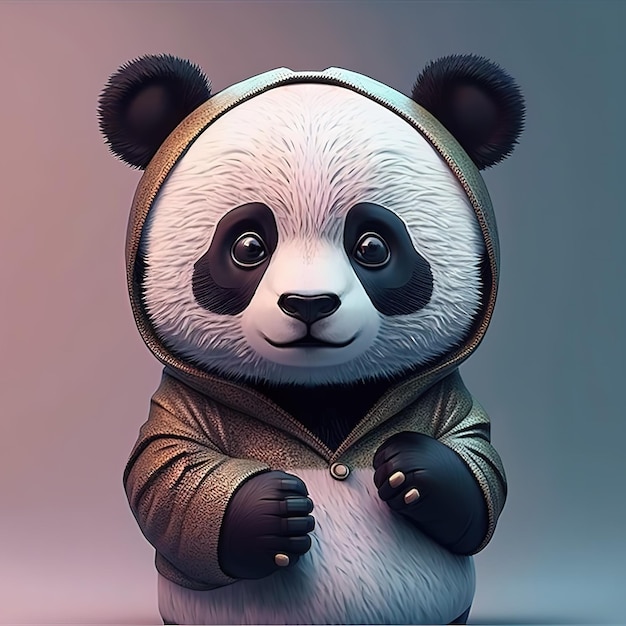 A panda statue with a hoodie that says panda on it