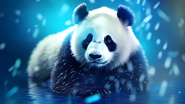 A panda that appears as a hologram with a shimmering background