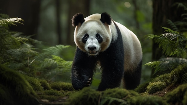 A panda walking in a forest