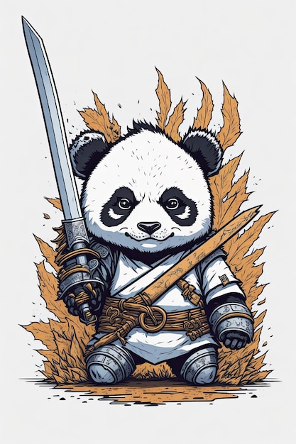 Panda warrior with a sword in his hand