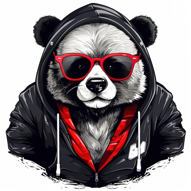 Panda wearing hat with sunglasses Modern street style for sticker or tshirt design Generative AI