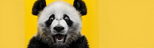 Photo a panda with a black face and a yellow background