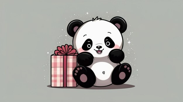 Photo a panda with a gift and a box of gift