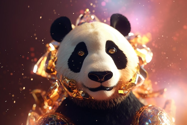 A panda with gold glitters on its head