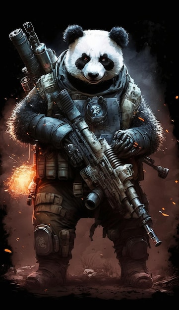 A panda with a gun in his hands