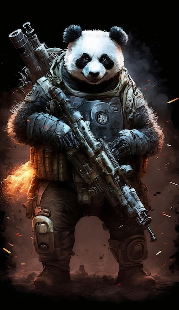 Photo a panda with a gun in his hands