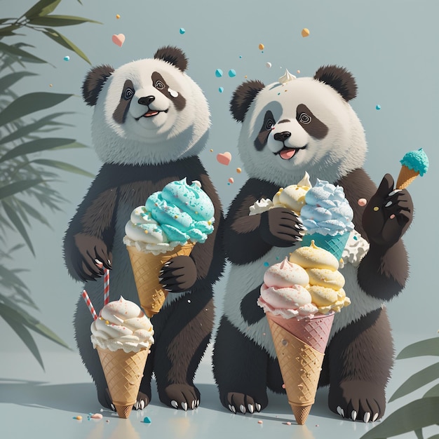 A panda with a ice cream