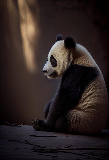 Panda with its head tilted to the side listening to its surroundings generative ai