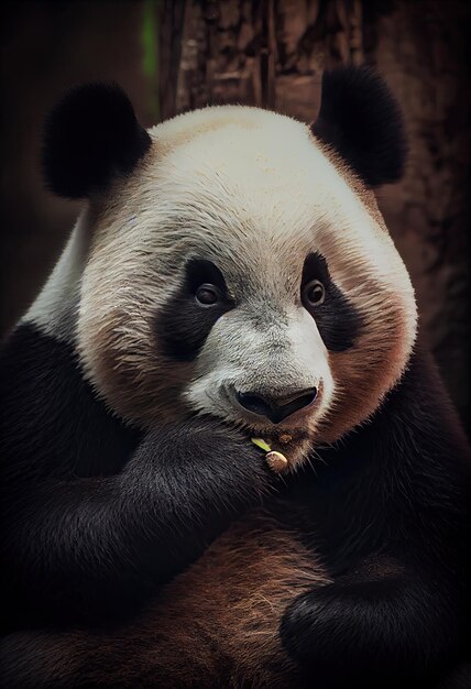 Panda with its tongue sticking out as it concentrates on eating generative ai