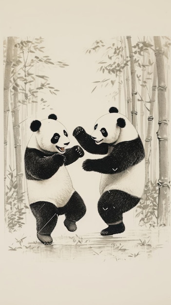 Pandas dancing drawing mammal nature