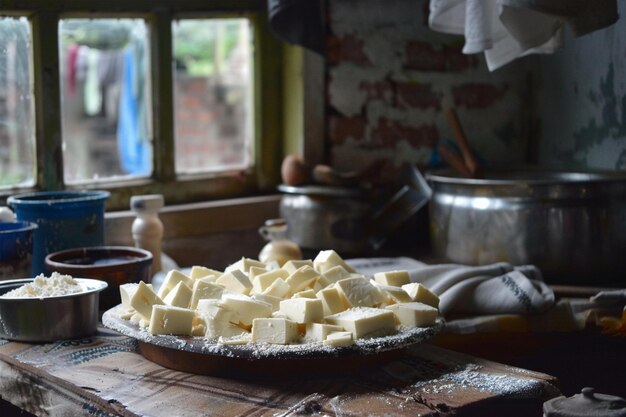 Photo paneer cheese delicacy arranged neatly