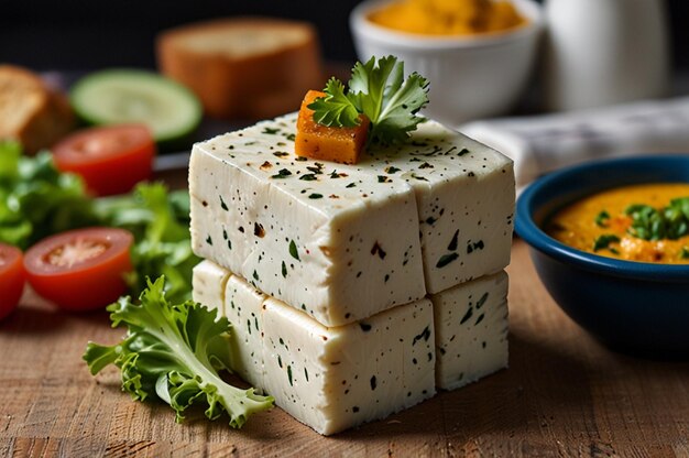 Photo paneer cheese salad with fresh veggies