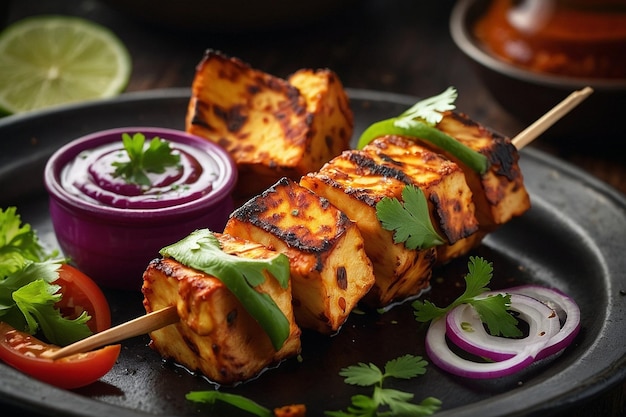 Paneer tikka with a crisp outer layer