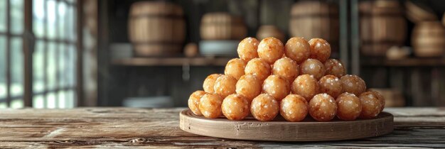 Panellets Fresh Oven On Wooden Table Background HD Illustrations