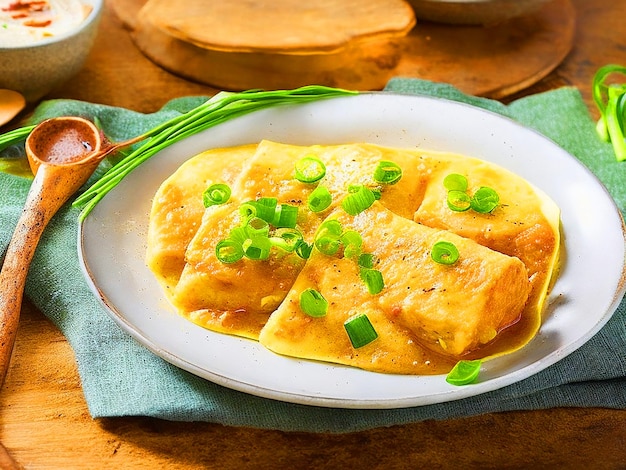 panfried luncheon meat cubes on omelets on top of a rustic shallow bowl of rice