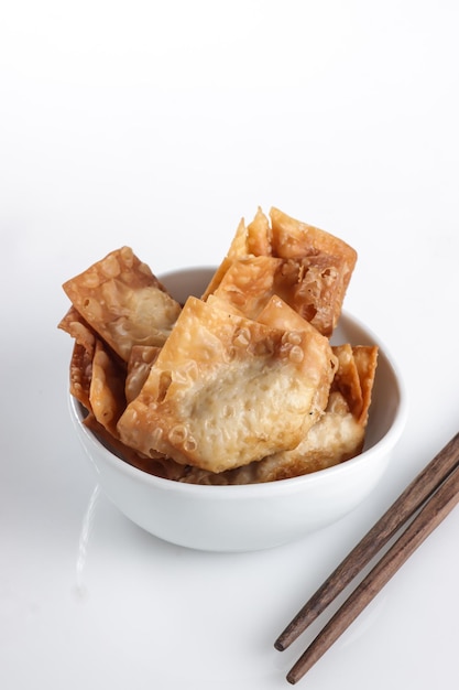 Pangsit Goreng or Chicken Fried Dumpling usually served as a condiment for noodle dishes.