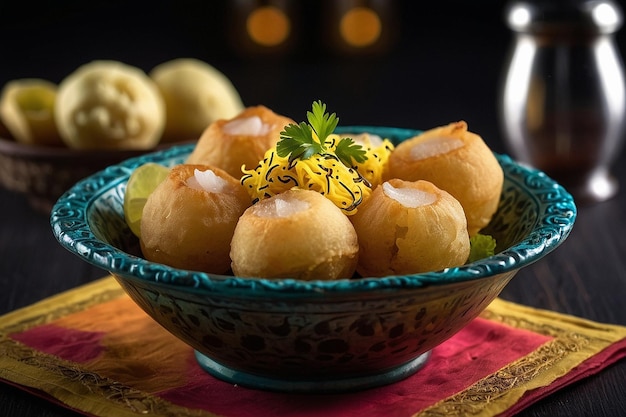 Pani puri filled with flavorful spiced water and garni