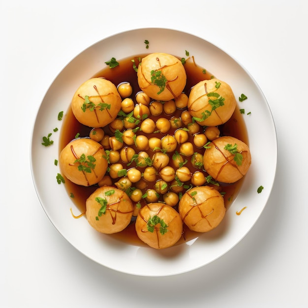 Pani Puri Golgappa Pakistani Dish On Plate On White Background Directly Above View