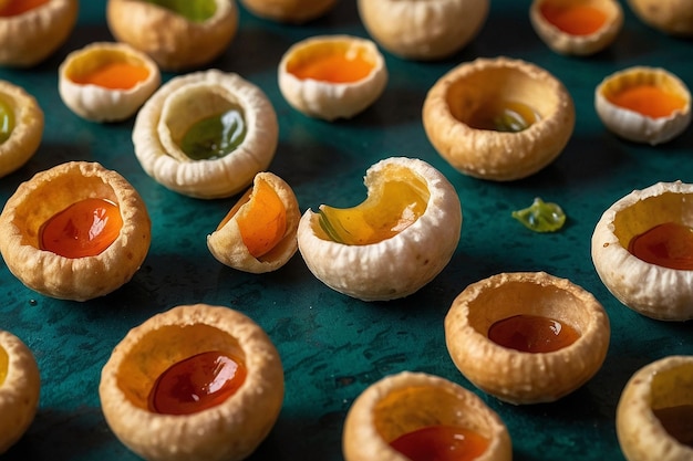 Pani puri shells arranged in a neat circle