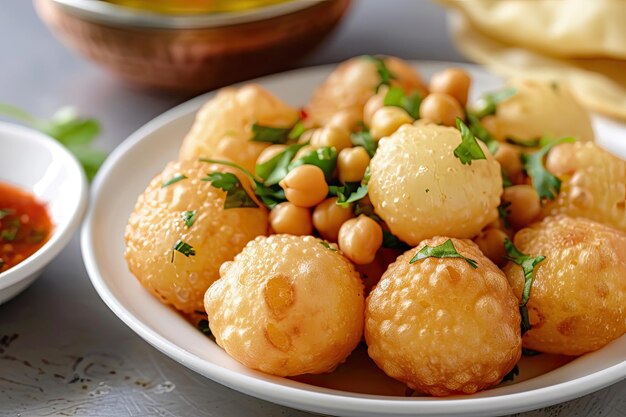 Pani Puri with Chickpeas and Herbs CloseUp