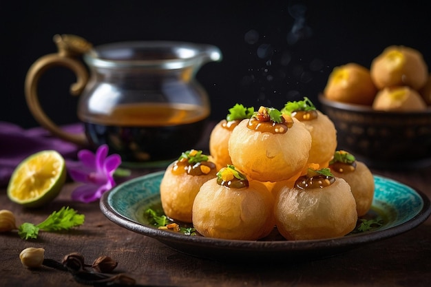 Pani puri with a side of sweet and tangy tamarind wate