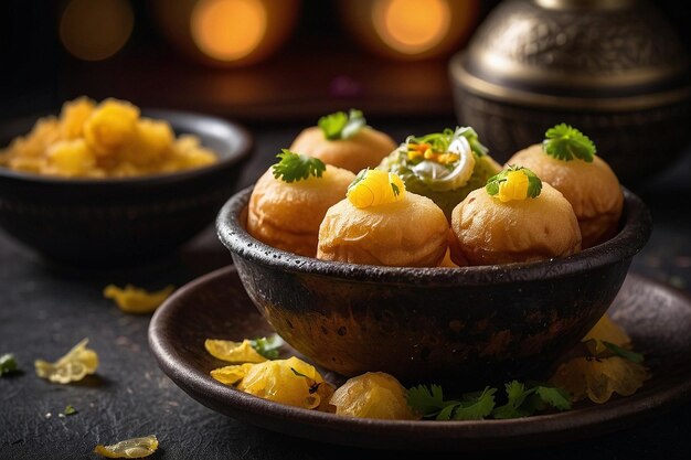 Photo pani puri with a side of sweet toppings