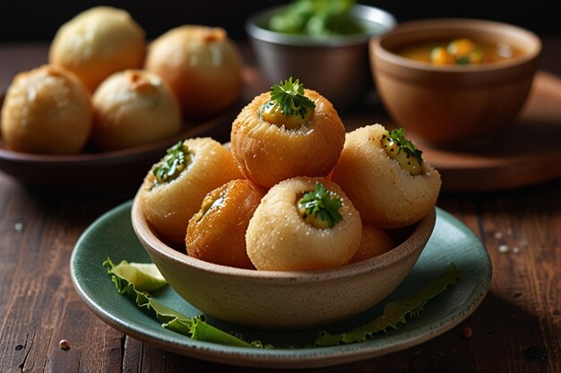 Photo pani puri with spicy and sweet chutney