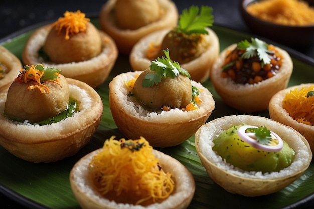 Pani puri with a variety of flavorful fillings and gar