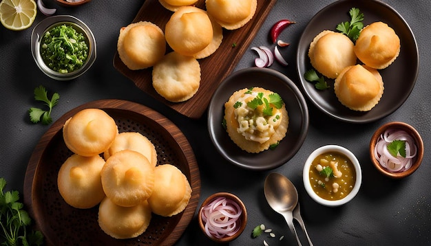 Pani puris with chopped onions and coriander