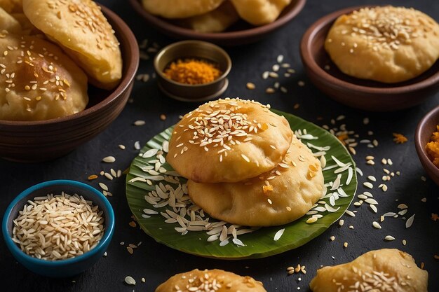 Pani puris with a garnish of sesame seeds