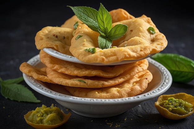 Pani Puris with Mint Leaves and Green Chilies