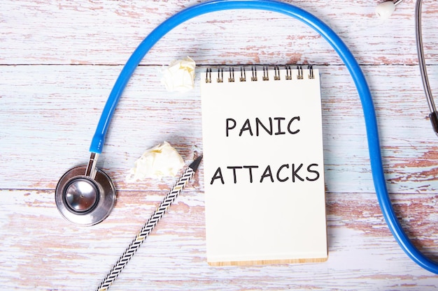 PANIC ATTACK text in a notebook on the table The concept of medicine and health